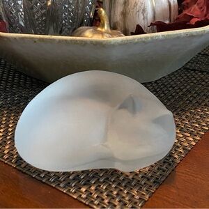 Vintage Nybro Sweden Frosted Glass Sleeping Cat Kitty Figurine Paperweight